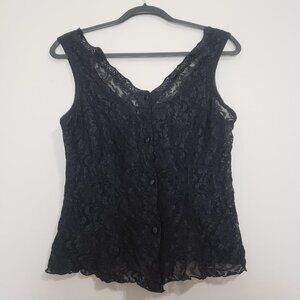 Unforgettable Black Lace Vintage Sheer Lingerie Top Medium